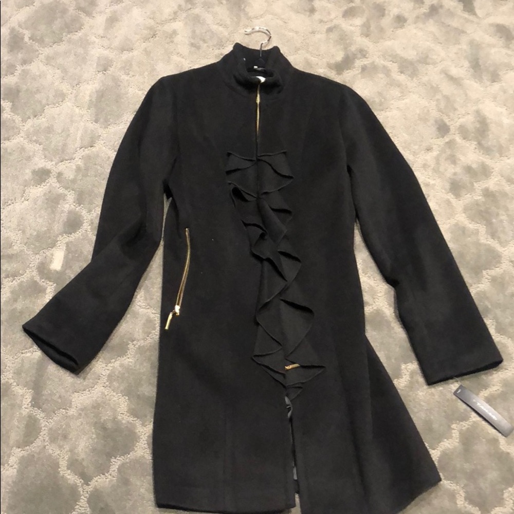 T. Tahari black wool, gold hardware, coat NWT